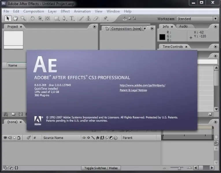 Интерфейс Adobe After Effects CS3