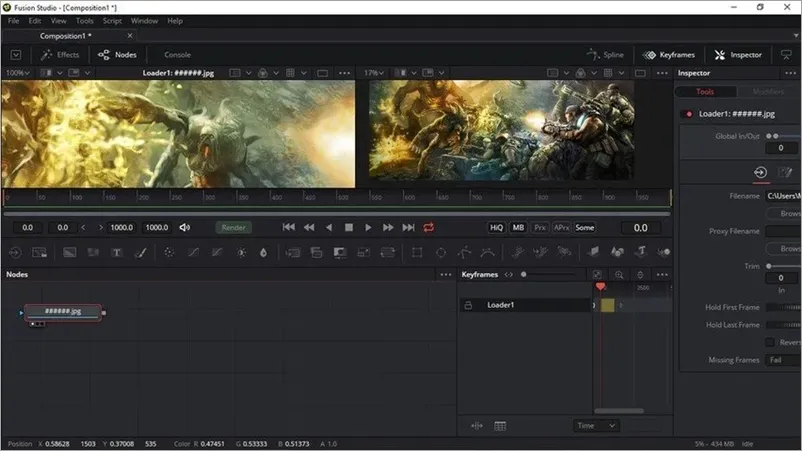 Интерфейс Blackmagic Design Fusion Studio