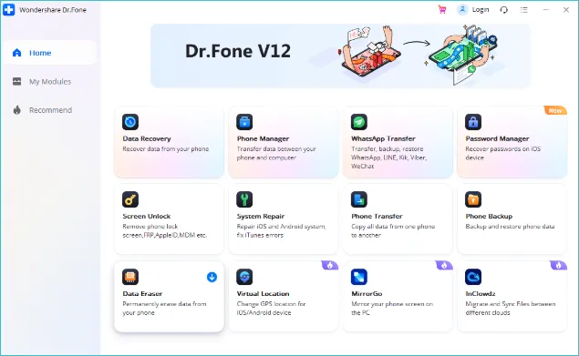 Интерфейс Dr.Fone for iOS