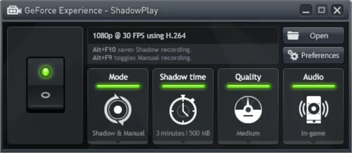 Интерфейс NVIDIA ShadowPlay
