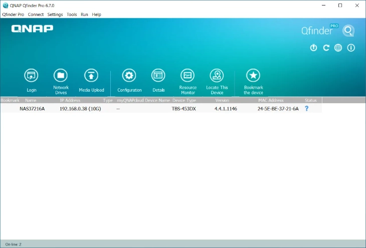 Интерфейс QNAP Qfinder
