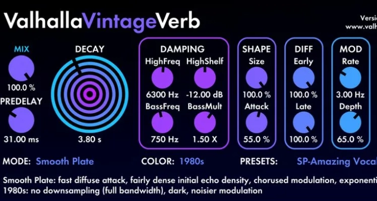 Интерфейс Valhalla Vintage Verb VST