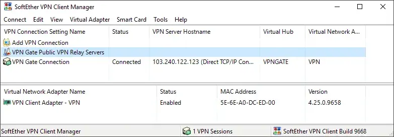 Интерфейс VPN Gate Client
