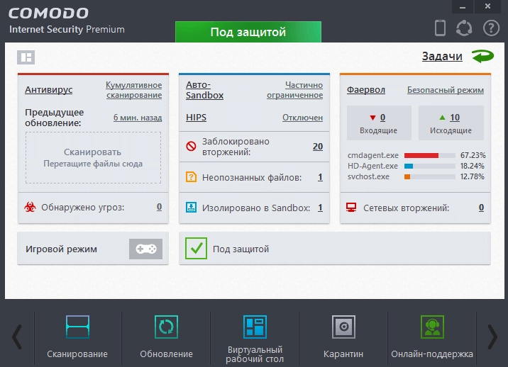 Плюсы Comodo Internet Security Premium